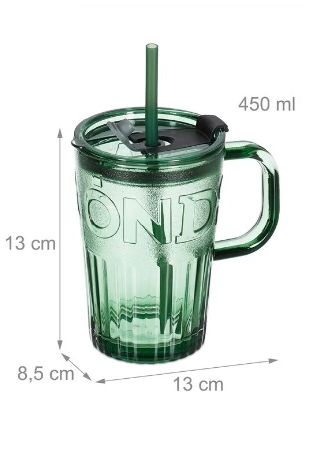 Reusable Glass Mug 450ml with Glass Straw and Leak-Proof Lid – Multi-Purpose Drinking Cup for Hot Coffee, Tea, Milk, Juice, Smoothies and Water – Stylish Design for Home, Office and Daily Use -Green - Image 3
